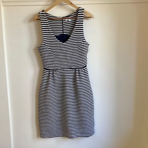 Boden Ribbed Ponte Fit and Flare Striped Dress